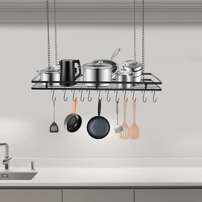 Ceiling Mount Pot Pan Holder Hanger Rack Hanging Cookware Storage Organizer - Image 1 of 4