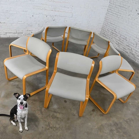 Vintage Modern Classic Steelcase Snodgrass Dining Chairs in Light Oak Bentwood b Cover