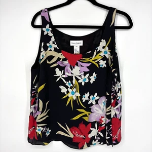 Canotta donna Rena Rowan 14W blusa senza maniche nera multi floreale 100% seta - Foto 1 di 8