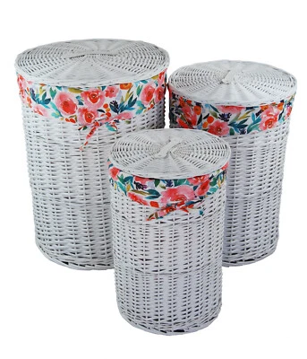 Wäschekorb Wäschetruhe Weide weiß Stoff Blumen Rot 07WRd - Bild 1 von 4