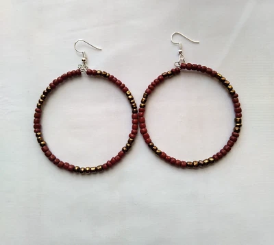 Pendientes de aro colgantes hechos a mano marrón envejecido color latón vidrio semilla cuentas boho Foto 1 de 4