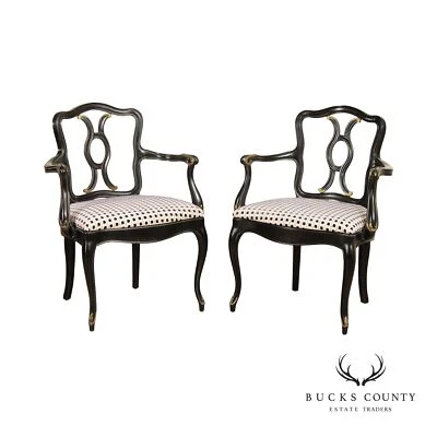 Par de sillones de comedor franceses estilo Luis XV tallados ebonizados Foto 1 de 4