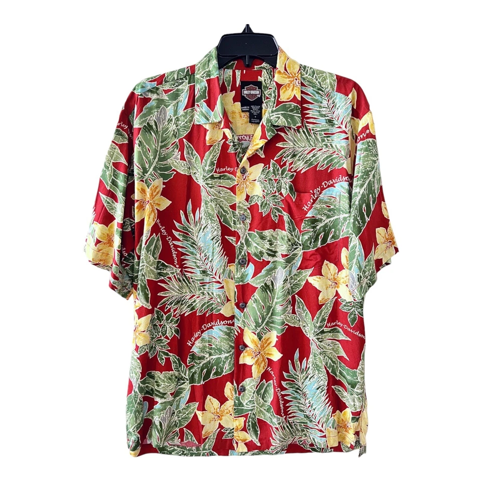 Camisa Harley-Davidson Para Hombres S Hawaiana Manga Corta Tropical Floral Botón Delantero Foto 1 de 4