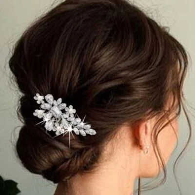  Crystal Bride Wedding Hair Comb Silver Rhinestone Bridal Hair Clip Sparkly  - Image 1 of 4
