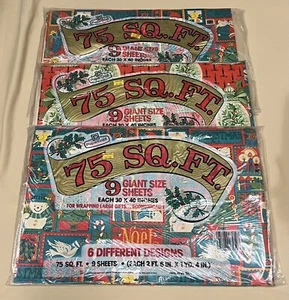 3 Vintage Papercraft Christmas Wrapping Paper 12 Heavyweight Sheets 75 Sq Ft - Picture 1 of 4