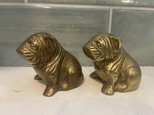 Vintage Messing Englische Bulldogge Gold Schwer Schreibtisch Briefbeschwerer Welpe Figur Paar - Bild 1 von 7
