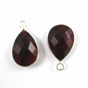 Bezel Gem Pendant Sterling Silver Garnet-Small Teardrop-10x14mm (2pcs) - Picture 1 of 5