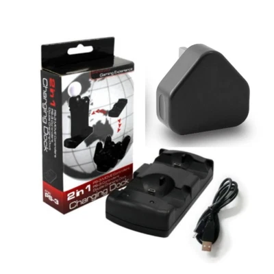 Charger Dock Dual Charging Stand for PS3 Move Wireless Controller +PLUG Charger
