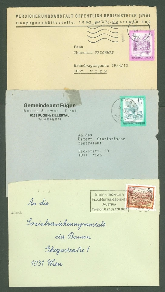 Austria AY07 3 pcs Service Covers used 80s yrs Slogan cancel - Image 1 of 1