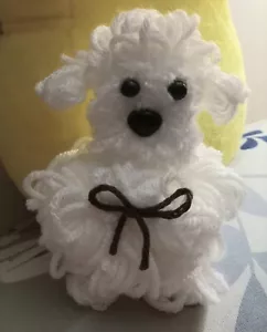 OOAK Dog Craft Collectible Puppy White 4 inches Handmade Yarn Poodle Gift - Picture 1 of 1