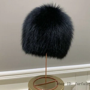 Women's Real Fox Fur Hat Knitted Bobble Warm Snow Elastic Ushanka Cossack Cap - Picture 1 of 17