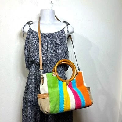 Bolso de hombro vintage reliquia br asa de madera a rayas con correa Foto 1 de 4