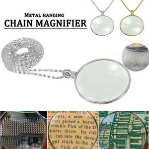 Monocle Lens Necklace 5x Magnifier Coin Magnifying Glass Pendant Gold Silver - Picture 1 of 11