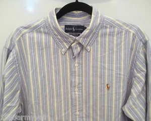Men's Ralph Lauren Polo Large Blue/ Yellow Stripe Classic Fit Long Sleeve Shirt - Picture 1 of 3