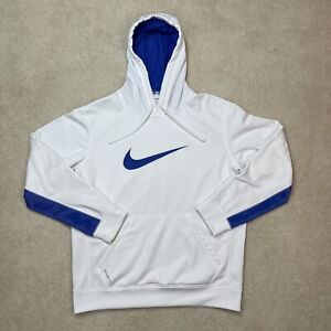 Nike Therma Fit Hoodie Sweatshirt Center Swoosh Mens Medium White Pullover
