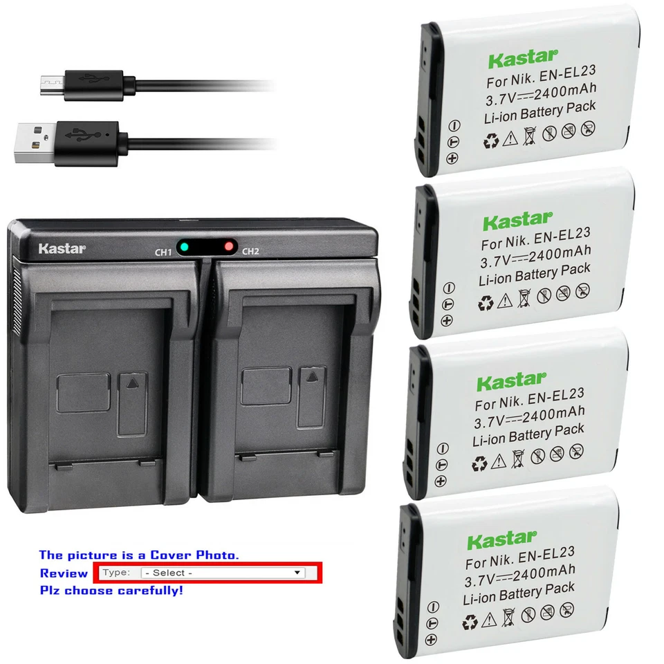 Cargador USB doble de batería Kastar para Nikon EN-EL23 MH-67 y Nikon Coolpix P900 Foto 1 de 4
