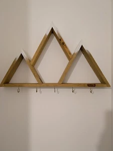 Light Oak mountain coat and 5 hook key rack shelf dog lead with white peaks - Picture 1 of 6