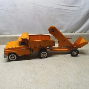 Vintage Tonka Dump Truck With Sand Loader Set, Pressed Steel Orange, 1965 - Picture 1 of 21