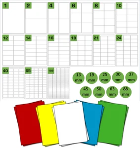 Farbige Etiketten rot blau gelb grün & weiß mehrfarbig Packungen Druckeretiketten - Bild 1 von 26