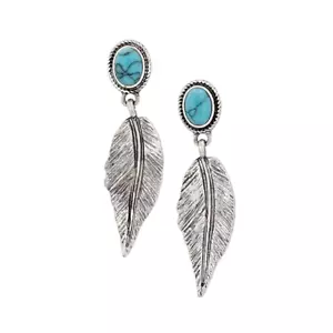 Montana Silversmiths Ladies Feather Light Silver & Turquoise Earrings AER5559 - Picture 1 of 1