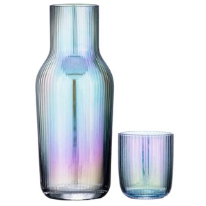 2pc Tempa Thalia 1.35L Crystal Carafe Pitcher & Glass Tumbler Set Black Pearl - Picture 1 of 5