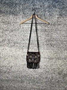 ZARA Bag Boho Bohemian Fringes Crossbody Shoulder Embroidered Beaded Flowers - Picture 1 of 9