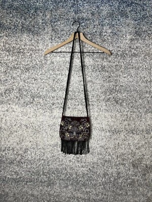 ZARA Bag Boho Bohemian Fringes Crossbody Shoulder Embroidered Beaded Flowers - Image 1 of 4