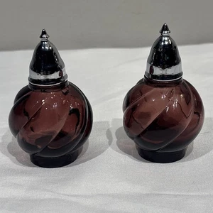 Vintage Hasel-Atlas marokkanischer Amethyst Cocktail Shaker Optik Wirbel Chrom Deckel - Bild 1 von 10