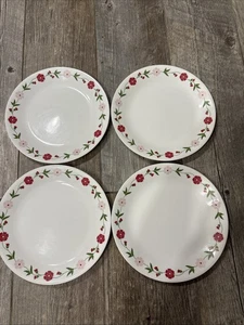 Set of 4 Corelle Vitrelle Spring Pink 10-1/4" Dinner Plates Red & Pink Flowers - Picture 1 of 3