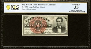 FR# 1374 Fractional 1869 ABRAHAM LINCOLN Currency 50c Fourth 4th Issue, PCGS 35 - Picture 1 of 5