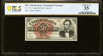 FR# 1374 Fractional 1869 ABRAHAM LINCOLN Currency 50c Fourth 4th Issue, PCGS 35 - Image 1 of 4