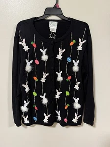 Quacker Factory Cardigan Sweater GOOD! Size 2X Bunnies Beaded - Picture 1 of 3