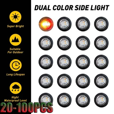 Marcador de cor dupla redondo vermelho âmbar luzes LED reboque caminhão bala 12V20-100x - Imagem 1 de 4