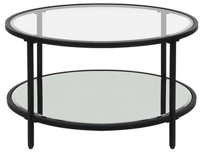 Table à Café Moderne Ronde Noire à Plateau en Verre ø 70 cm Cadre en Acier Birne - Photo 1/4