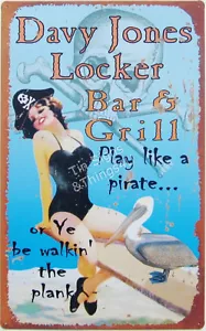 Davy Jones Locker Bar and Grill Pirate Girl TIN SIGN metal nautical decor - Picture 1 of 7