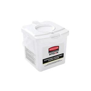 Rubbermaid HYGEN Bucket w/60ea 12" x 12" Blue/White Disposable Microfiber Cloths - Picture 1 of 2