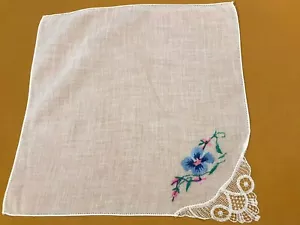 ⭐️ Vintage Antik Blumen bestickt und Spitze Ecke Hochzeit Taschentuch ⭐️ - Bild 1 von 3