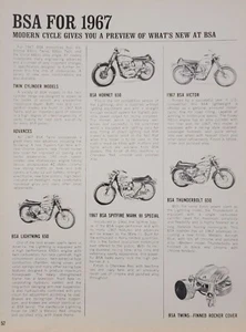 1967 Nuova BSA Motociclette per 1967 Stampa Pubblicità Hornet Victor Lightning Spitfire - Foto 1 di 1