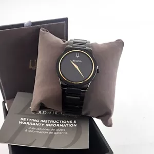 ⌚Bulova 98A313 Modern Slim Movement Quartz Black Dial/Band Men's Watch 41 MM - Picture 1 of 9
