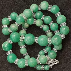 Antique AVENTURINE and ROCK CRYSTAL Necklace with Silver Paste Clasp 20" 50cm - Picture 1 of 18