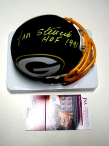 JAN STENERUD GREEN BAY PACKERS, HOF 1991 ¡ÚLTIMO! MINI CASCO FIRMADO JSA/CERTIFICADO DE AUTENTICIDAD - Imagen 1 de 1