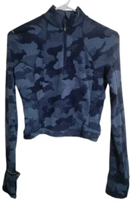 Lululemon Top Women 4 Blue It's Rulu Run Cropped Camo Athleisure Gorpcore Zip - Picture 1 of 7