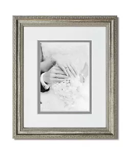 11x14 traditioneller verzierter Silberrahmen, Glas & Schnee/grau Passepartout für 8,5x11 - Bild 1 von 2