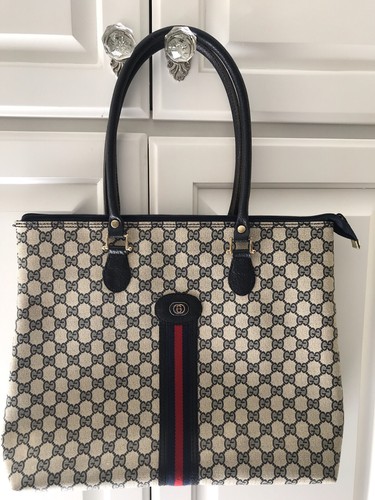 Borsa a tracolla Gucci vintage classica marina GG tela righe manico superiore ottima