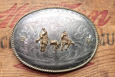 Vtg B-K Sterling Silver Front Team Roping 1083 Trophy Belt Buckle - Image 1 of 4