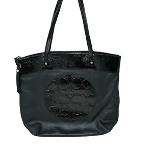 Coach Laura Black Leather Tote Signature C Center EUC - Picture 1 of 7