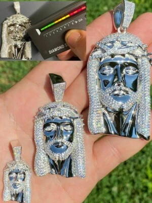 Solid 10k White Gold Jesus Piece Pendant - Iced Hip Hop Necklace MOISSANITE - Image 1 of 4