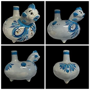 MEXICAN TONALA FISH HEAD WATER JUG JARRA PITCHER BLUES BIRD MEXICO More Availabl - Picture 1 of 11