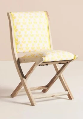Silla Plegable Jen Hewett Anthropologie Amarillo Blanco Estampado en Bloques Terai Palisandro Foto 1 de 4