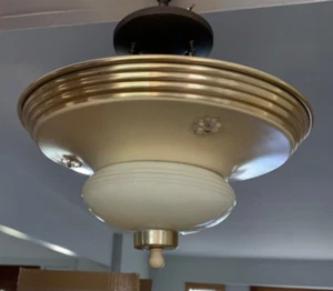 Antique vintage Art Deco Atomic Glass Shade Ceiling Light Fixture 3 Chain - Picture 1 of 10